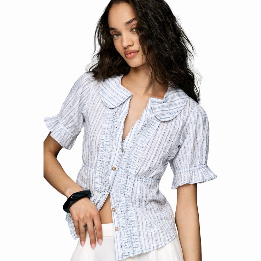 Anthropologie Pilcro Womens Top Blue The Keira Waisted Tuxedo Front Blouse XS